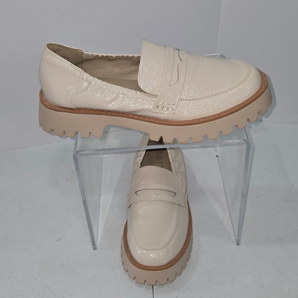 ZURIN Cream Patent Lug Sole Penny Loafers Platform Shoes LFX031WBCP Womens 8.5